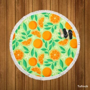 Orange And White Floral Fruit Round Beach Towel