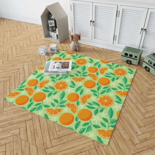 Orange And White Floral Fruit Rug 1