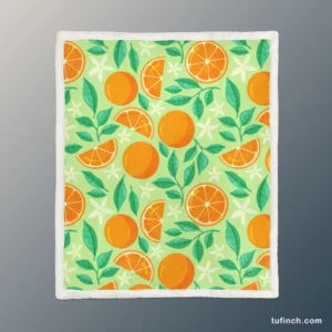 Orange And White Floral Fruit Sherpa Fleece Blanket 1