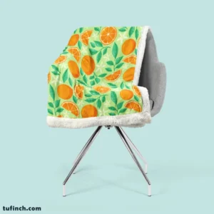 Orange And White Floral Fruit Sherpa Fleece Blanket 2