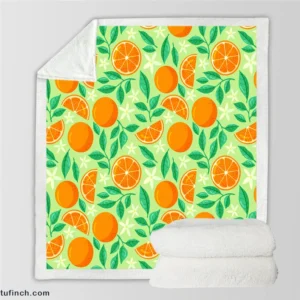 Orange And White Floral Fruit Sherpa Fleece Blanket