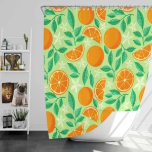 Orange And White Floral Fruit Shower Curtain