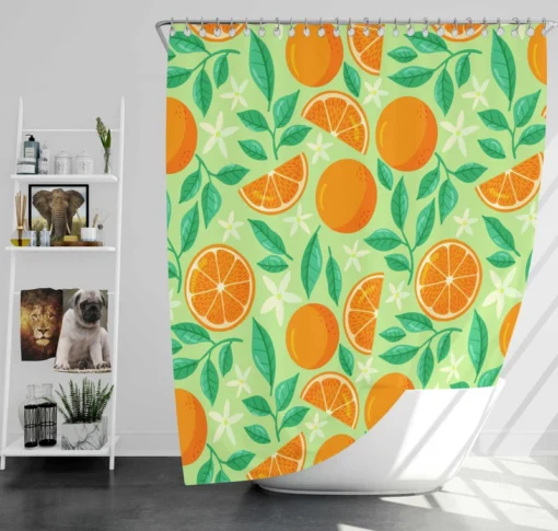 Orange And White Floral Fruit Shower Curtain