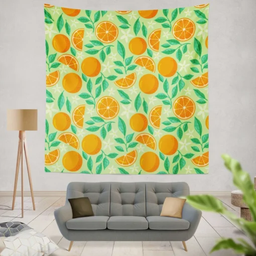 Orange And White Floral Fruit Wall Tapestry