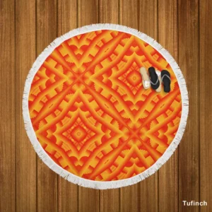 Orange Aztec Color Pattern Round Beach Towel