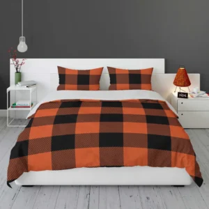 Orange Black Buffalo Plaid Pattern Bedding Set 1