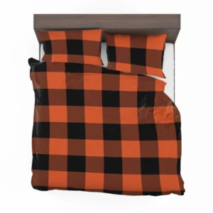 Orange Black Buffalo Plaid Pattern Bedding Set 2