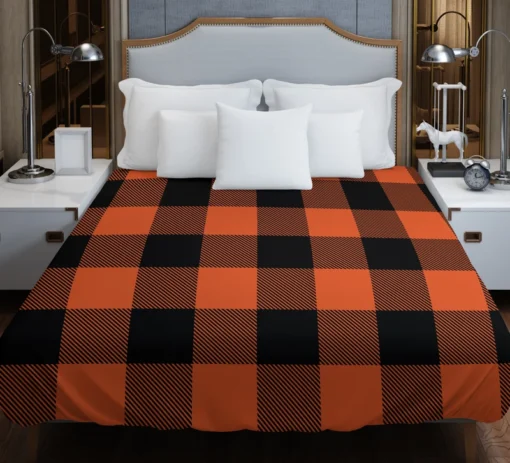 Orange Black Buffalo Plaid Pattern Duvet Cover