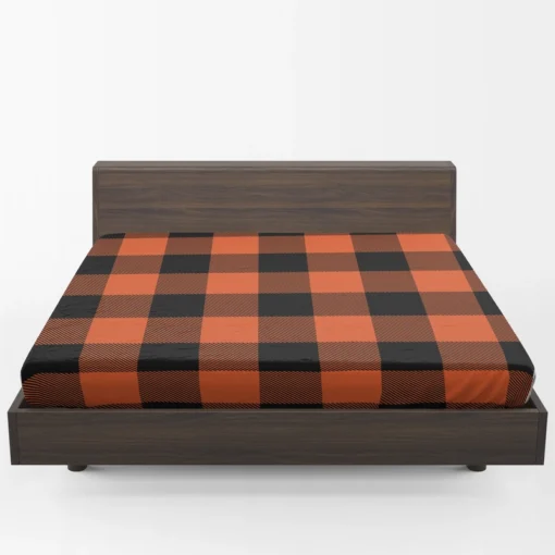 Orange Black Buffalo Plaid Pattern Fitted Sheet 1