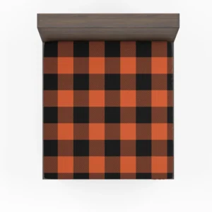 Orange Black Buffalo Plaid Pattern Fitted Sheet