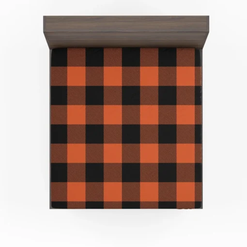 Orange Black Buffalo Plaid Pattern Fitted Sheet