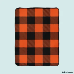 Orange Black Buffalo Plaid Pattern Fleece Blanket 1