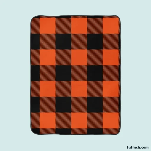 Orange Black Buffalo Plaid Pattern Fleece Blanket 1