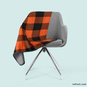 Orange Black Buffalo Plaid Pattern Fleece Blanket 2