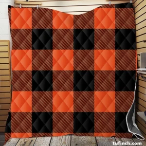 Orange Black Buffalo Plaid Pattern Quilt Blanket