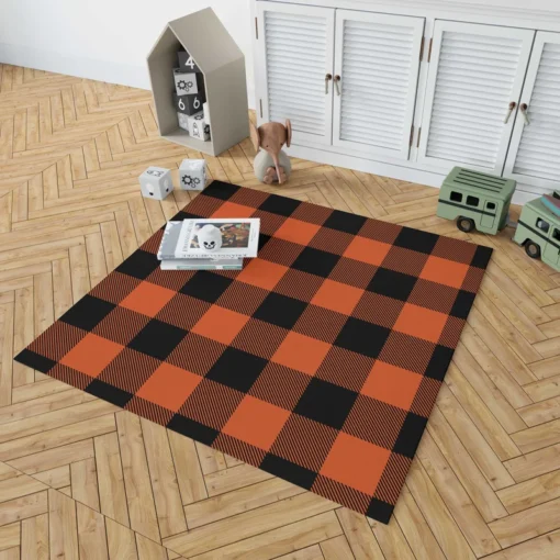 Orange Black Buffalo Plaid Pattern Rug 1