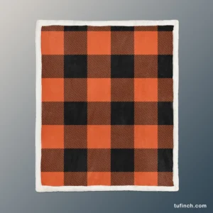 Orange Black Buffalo Plaid Pattern Sherpa Fleece Blanket 1