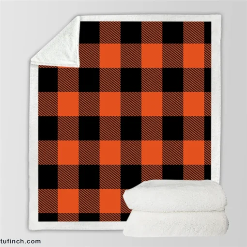 Orange Black Buffalo Plaid Pattern Sherpa Fleece Blanket