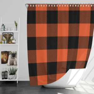 Orange Black Buffalo Plaid Pattern Shower Curtain