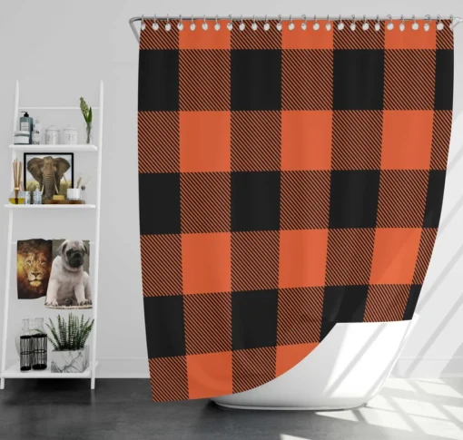 Orange Black Buffalo Plaid Pattern Shower Curtain