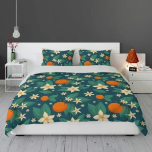 Orange Blossom Leaves With Flowers Bedding Set 1