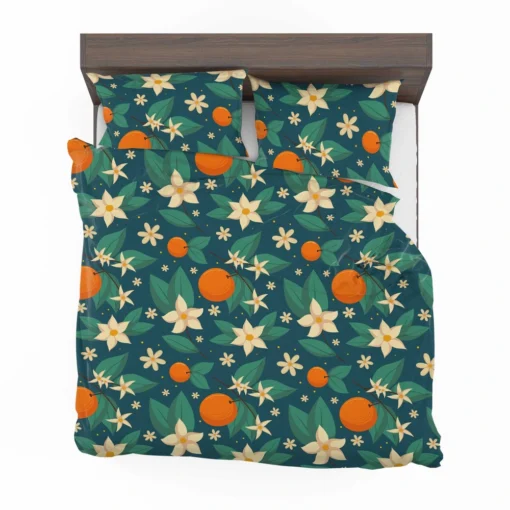 Orange Blossom Leaves With Flowers Bedding Set 2