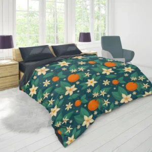 Orange Blossom Leaves With Flowers Duvet Cover 1