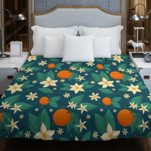 Orange Blossom Leaves With Flowers Duvet Cover