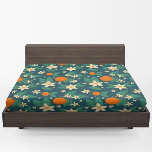 Orange Blossom Leaves With Flowers Fitted Sheet 1