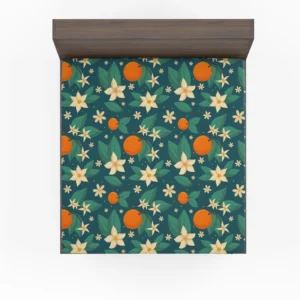 Orange Blossom Leaves With Flowers Fitted Sheet