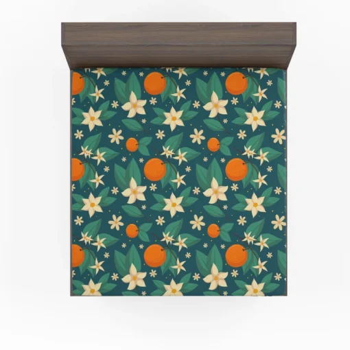 Orange Blossom Leaves With Flowers Fitted Sheet