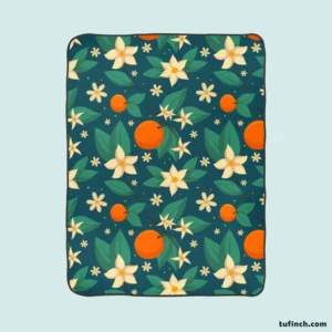 Orange Blossom Leaves With Flowers Fleece Blanket 1