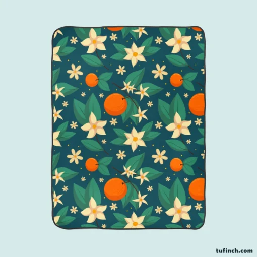 Orange Blossom Leaves With Flowers Fleece Blanket 1