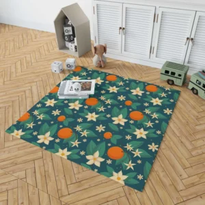 Orange Blossom Leaves With Flowers Rug 1