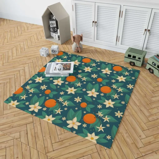 Orange Blossom Leaves With Flowers Rug 1