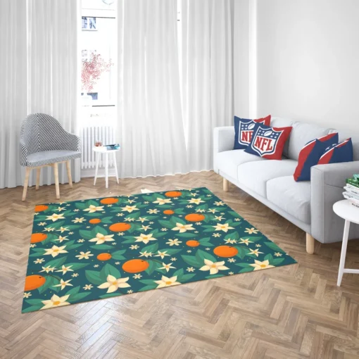 Orange Blossom Leaves With Flowers Rug 2