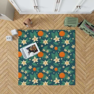 Orange Blossom Leaves With Flowers Rug