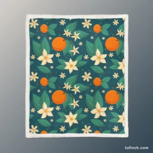 Orange Blossom Leaves With Flowers Sherpa Fleece Blanket 1