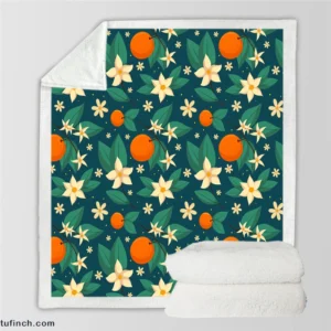 Orange Blossom Leaves With Flowers Sherpa Fleece Blanket