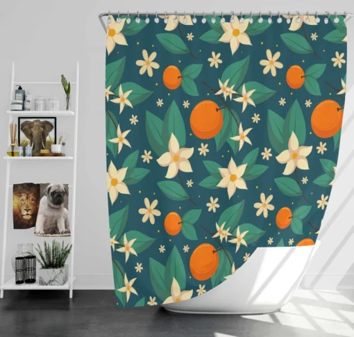 Orange Blossom Leaves With Flowers Shower Curtain