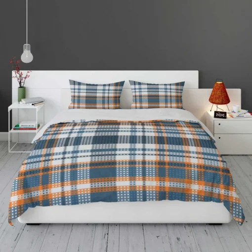 Orange Blue Plaid Pattern Bedding Set 1