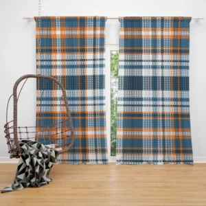 Orange Blue Plaid Pattern Curtain