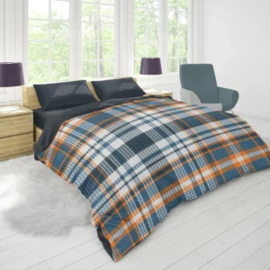 Orange Blue Plaid Pattern Duvet Cover 1