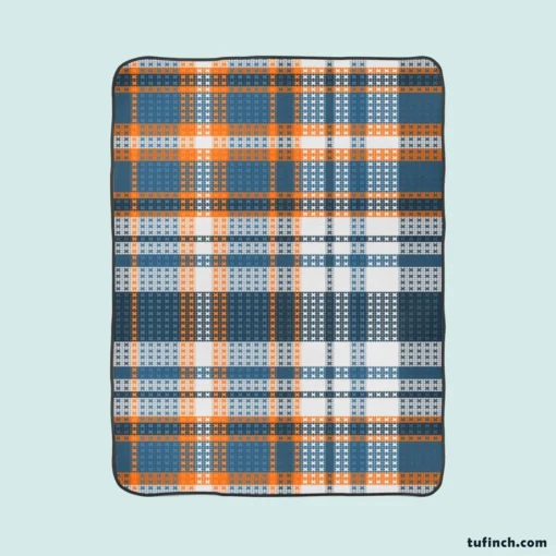 Orange Blue Plaid Pattern Fleece Blanket 1