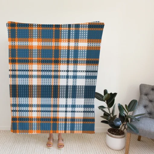 Orange Blue Plaid Pattern Fleece Blanket