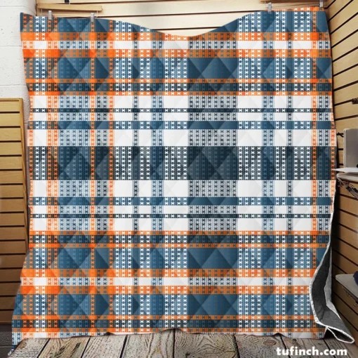 Orange Blue Plaid Pattern Quilt Blanket