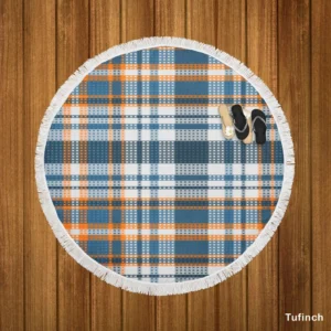 Orange Blue Plaid Pattern Round Beach Towel