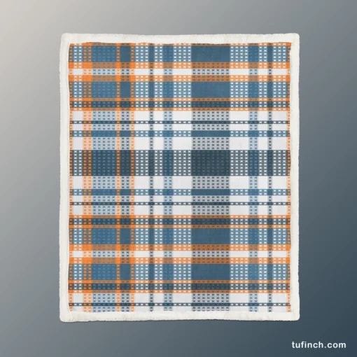 Orange Blue Plaid Pattern Sherpa Fleece Blanket 1