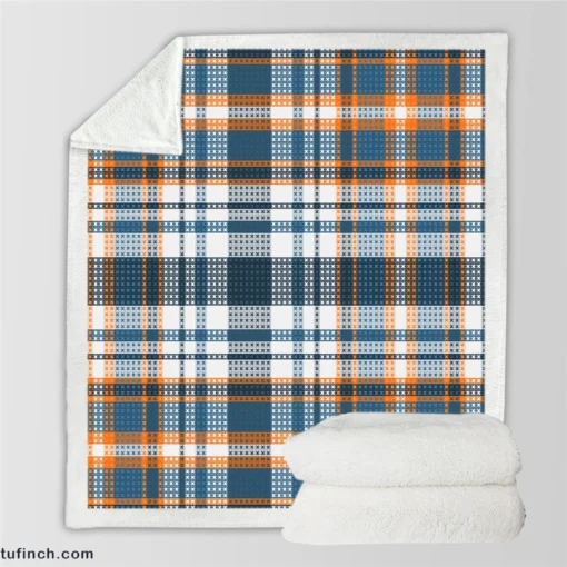 Orange Blue Plaid Pattern Sherpa Fleece Blanket