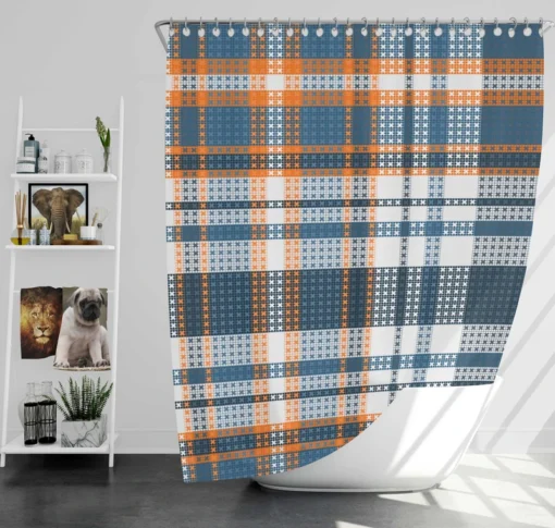 Orange Blue Plaid Pattern Shower Curtain